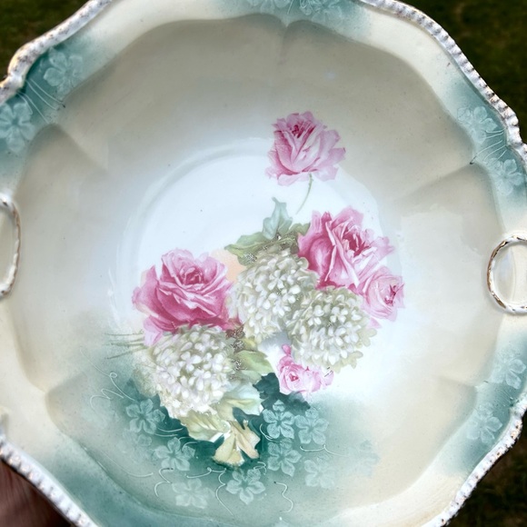 Vintage RARE Prussia Red Mark Oval Serving Bowl With Roses & Snowballs!! - Picture 5 of 11